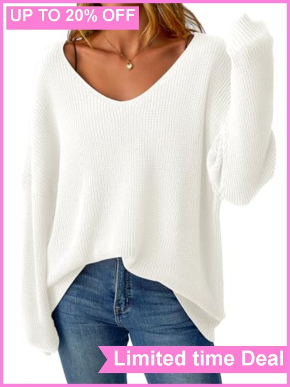 Oversized V Neck Off Shoulder Sweater Long Sleeve Loose Fit Pullover